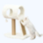Petpals Space Needle PP230793 cat tree with 2 levels, a cat tunnel, a scratching ramp, a scratching post, and a toy on white