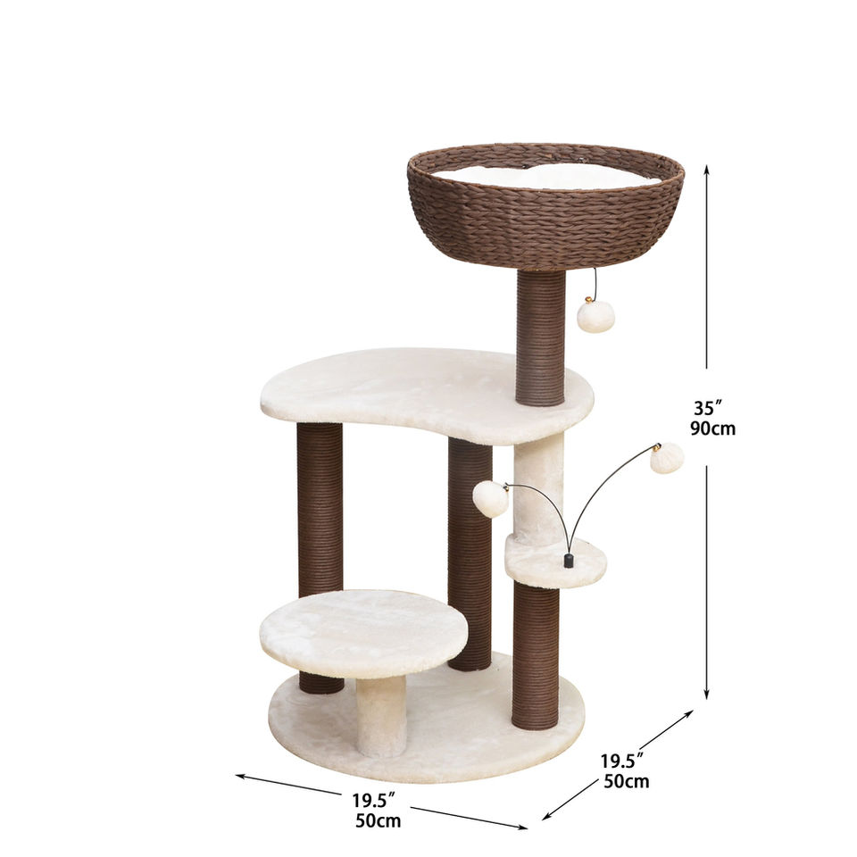 Petpals Quartz PP210341 cat tree with 5 levels, 4 scratching posts, a cat basket, and two cat toys with size