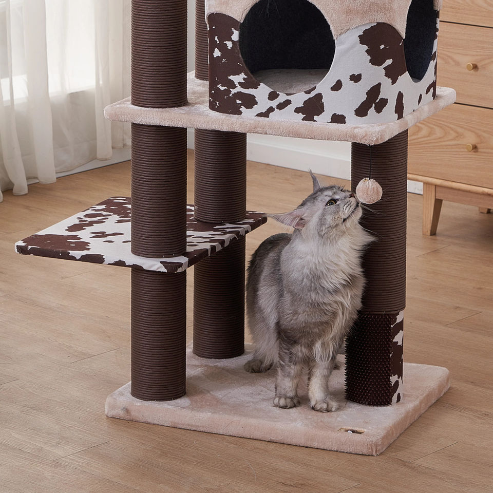 Petpals Cowboy PP220733 Grand Maine Coon cat tree with 4 levels, 7 scratching posts, a cat bed, a cat condo, a rubber groomer