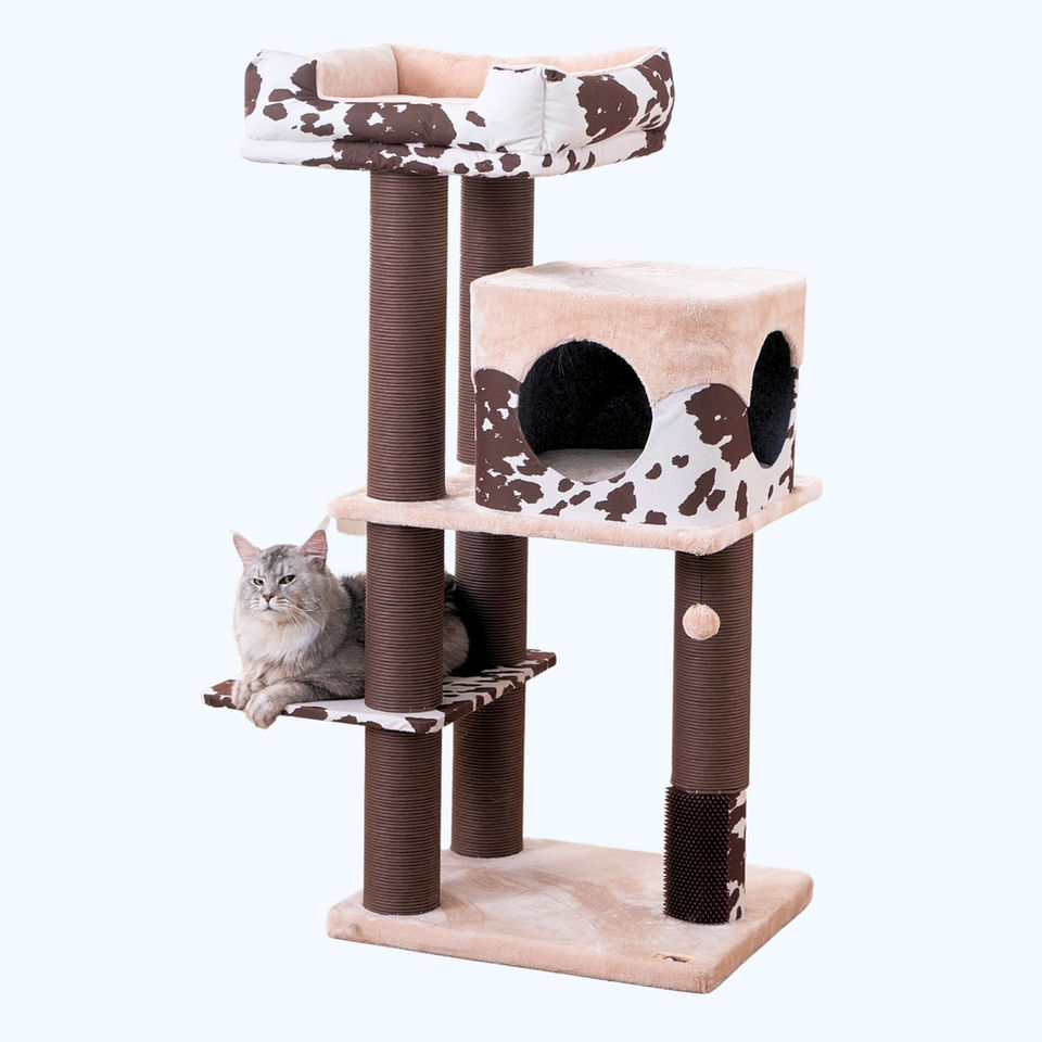 Petpals Cowboy PP220733 Grand Maine Coon cat tree with 4 levels, 7 scratching posts, a cat bed, a cat condo, a rubber groomer